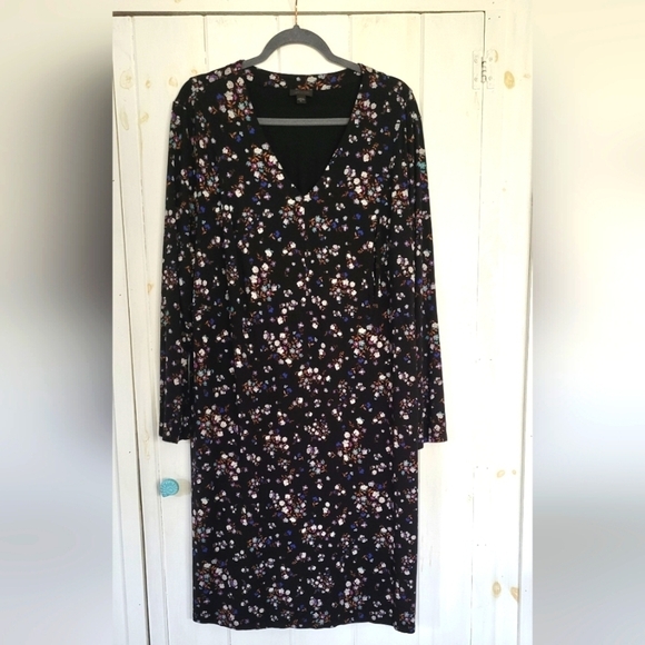 J Jill Wearever Floral V Neck Midi Longsleeve Dress - Picture 1 of 9